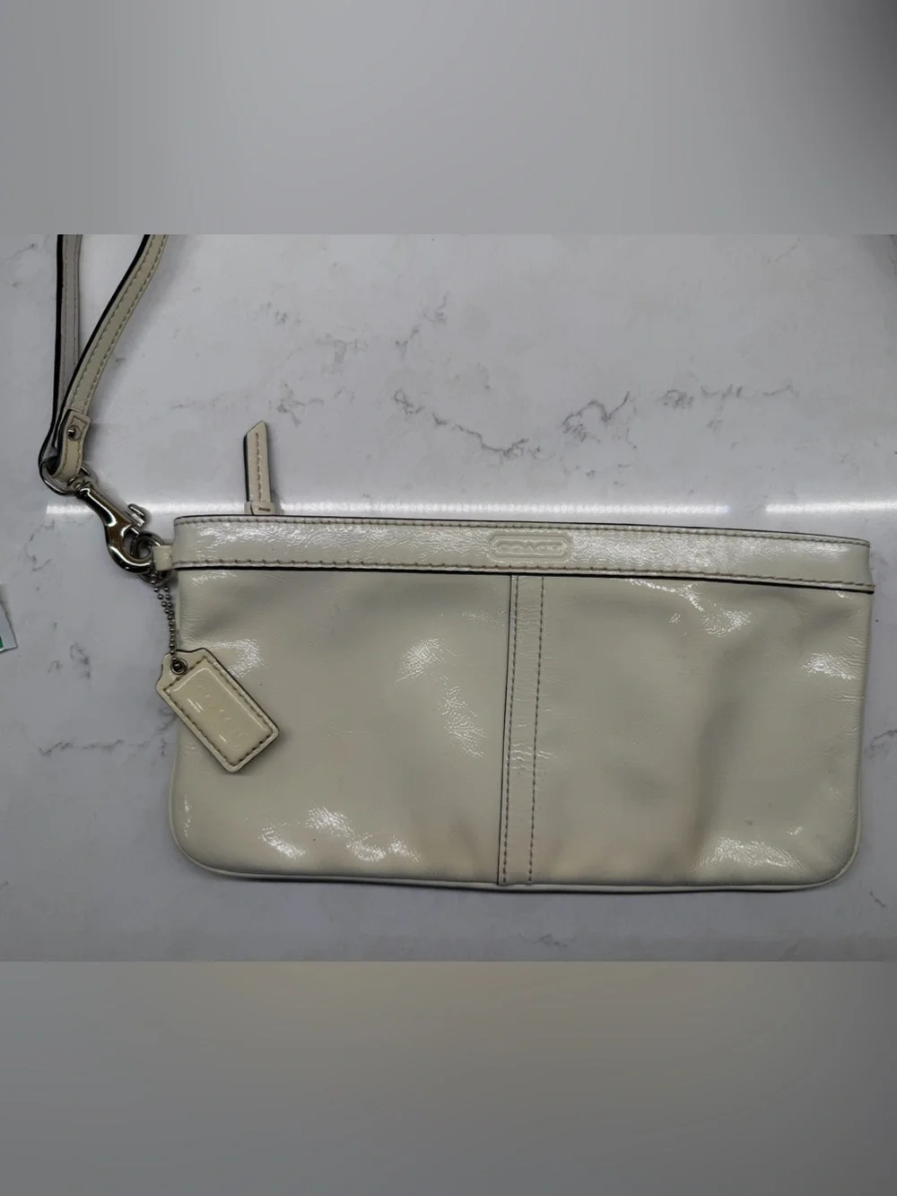 Coach Cream Patent Leather Wristlet Clutch
